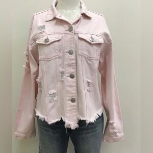 POL Blush Pink Distressed Jean Jacket L